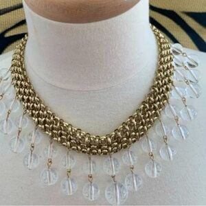 Vintage Dressy Clear Bead and Gold Link Necklace.